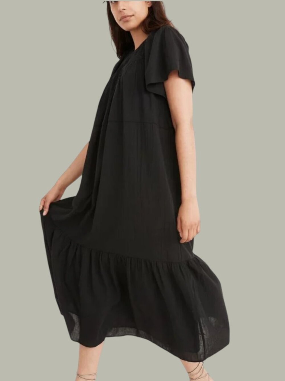 Madewell Black Cotton Boho Embroidered Tiered Midi Dress Size XS - Picture 2 of 15
